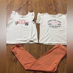 Girls Lot Of Lucky Brand Tops And Old Navy Leggings Size 6-7